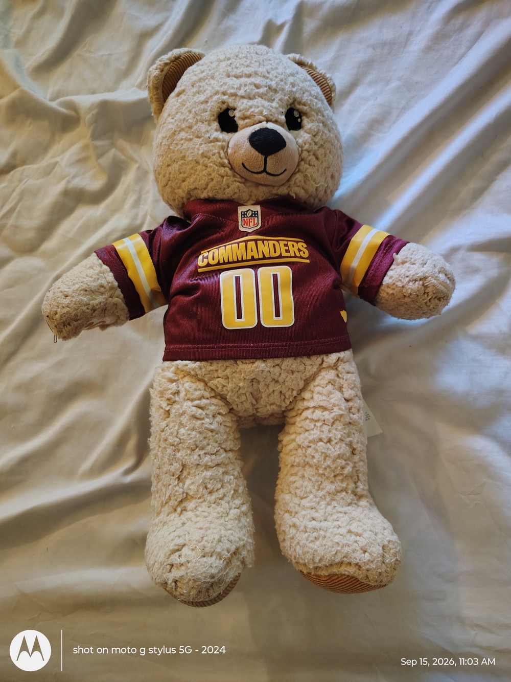 Build-A-Bear Workshop Beige Plush Bear Washington Commanders #00 Jersey NFL